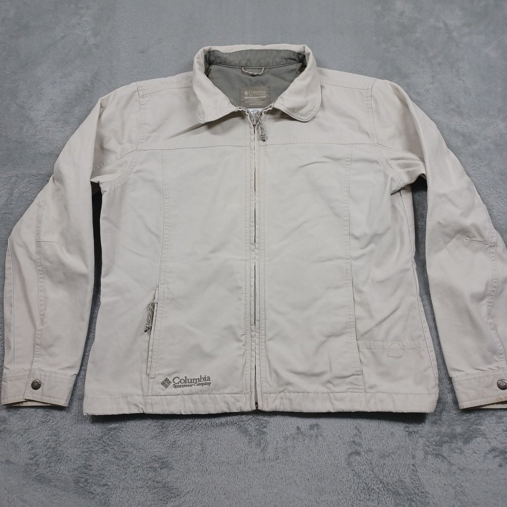 Vintage Columbia Jacket Womens Large Beige Full Zip Pockets Outdoor Casual